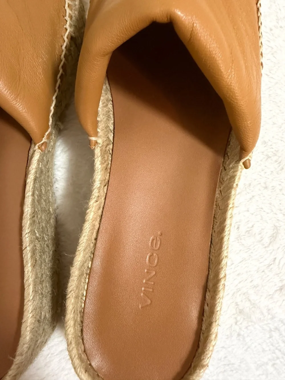 Vince Leather Espadrille Platform Slide Sandals – Cognac/Camel
